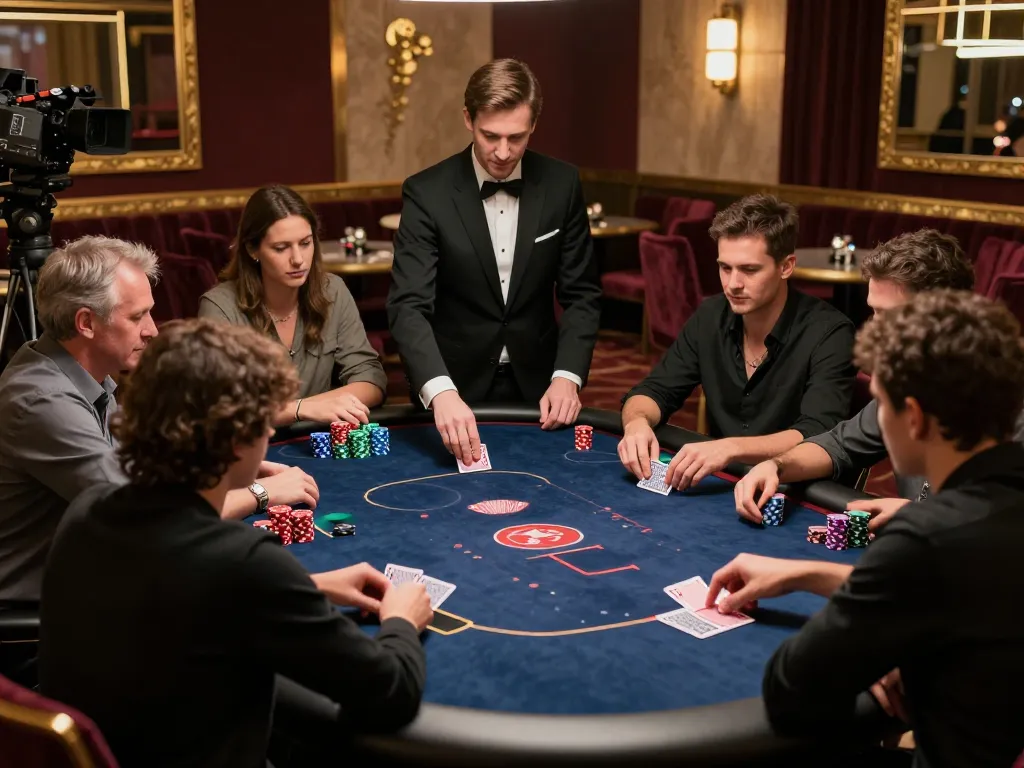 LC88 players strategizing at an upscale poker table in a luxurious casino