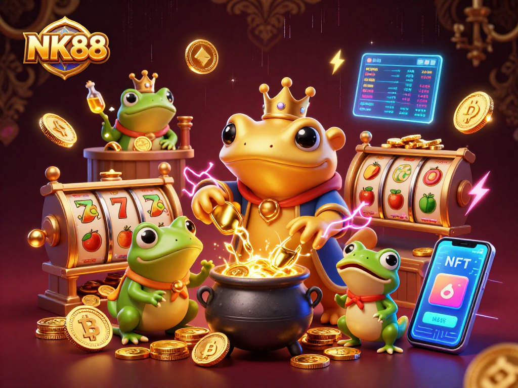 Experience thrilling slots and crypto magic with NK88 in a vibrant alchemist's world.