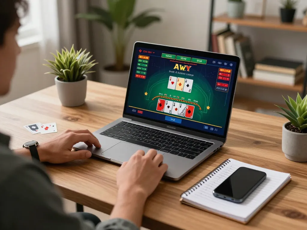 Player using TG88 online casino platform for live dealer blackjack, showcasing strategic betting in a stylish home setup.