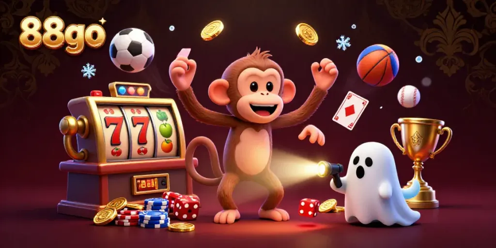Experience thrilling gaming action with 88go in a vibrant 3D casino scene featuring engaging characters and dynamic elements.