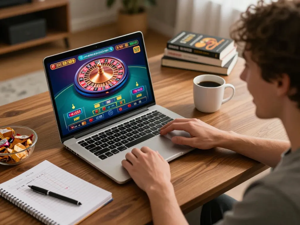 Engaging online gameplay on rokok88 rtp with live dealer casino game on laptop at home.