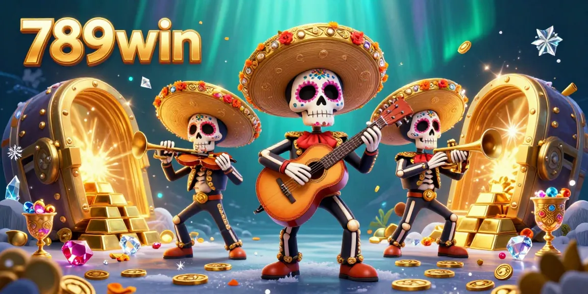 Engage with the vibrant world of 789win featuring a colorful mariachi band amid sparkling treasures.
