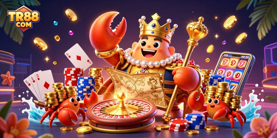 Experience thrilling casino action and winning chances at TR88 COM with vibrant graphics and characters.