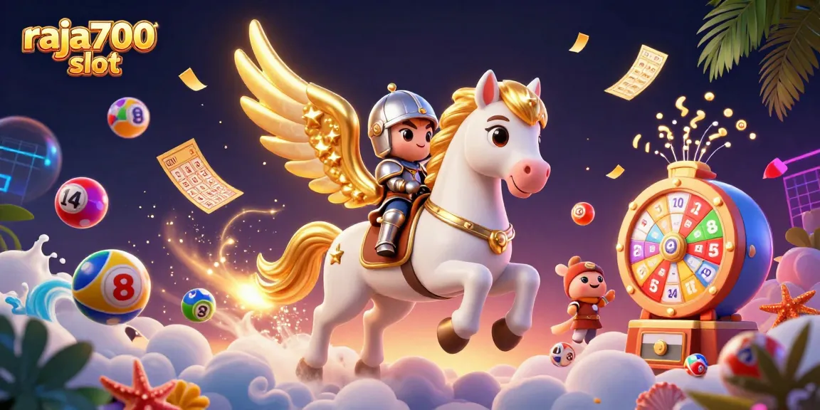 Bermain di raja700 slot dengan putaran mesin slot dan bola lotere berwarna-warni yang meluap.
