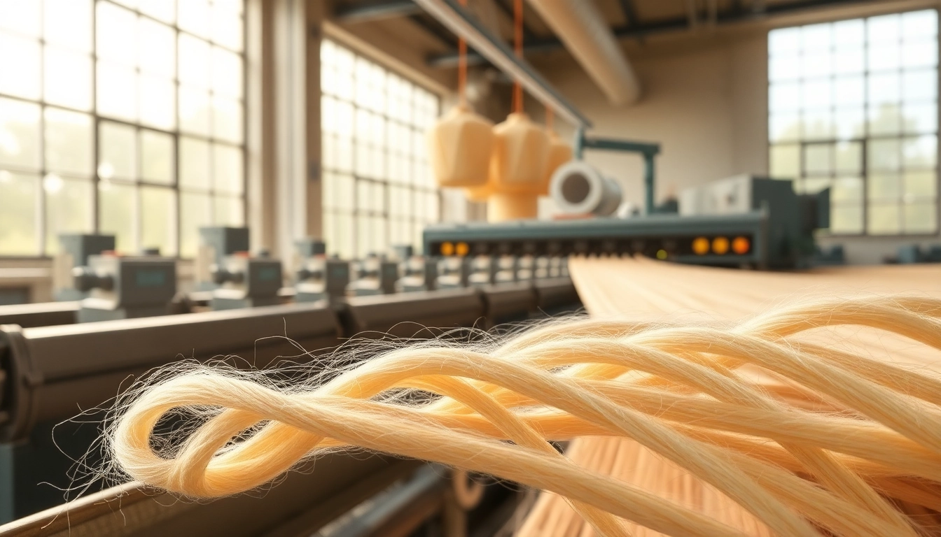 Vlechtende viscose draden in een moderne textielfabriek, met prachtige details.