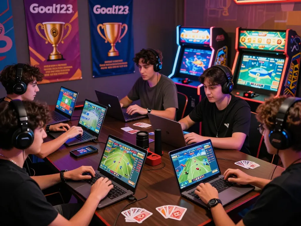 Goal123 online gaming environment with friends enjoying diverse games in a vibrant atmosphere.