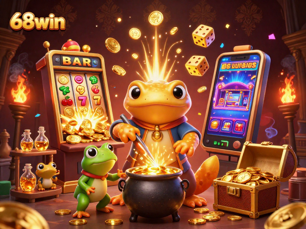 Experience the thrilling 68win adventure with golden treasures and exciting casino elements.
