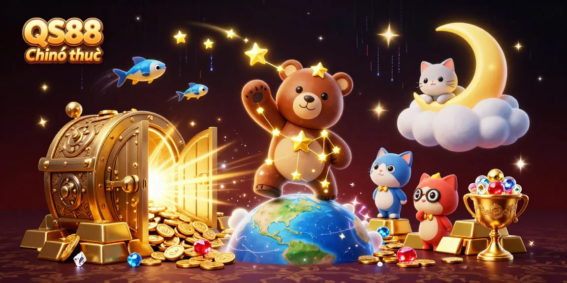 Engage with QS88 Chính thức and win big in this colorful casino illustration filled with treasures.