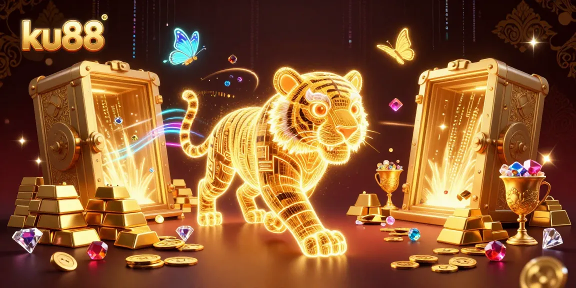 Experience thrilling gameplay with ku88's vibrant casino landscape featuring energetic characters and dazzling treasures.