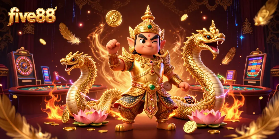Engage with five88 in a vibrant casino scene featuring a temple guardian and dynamic game elements.