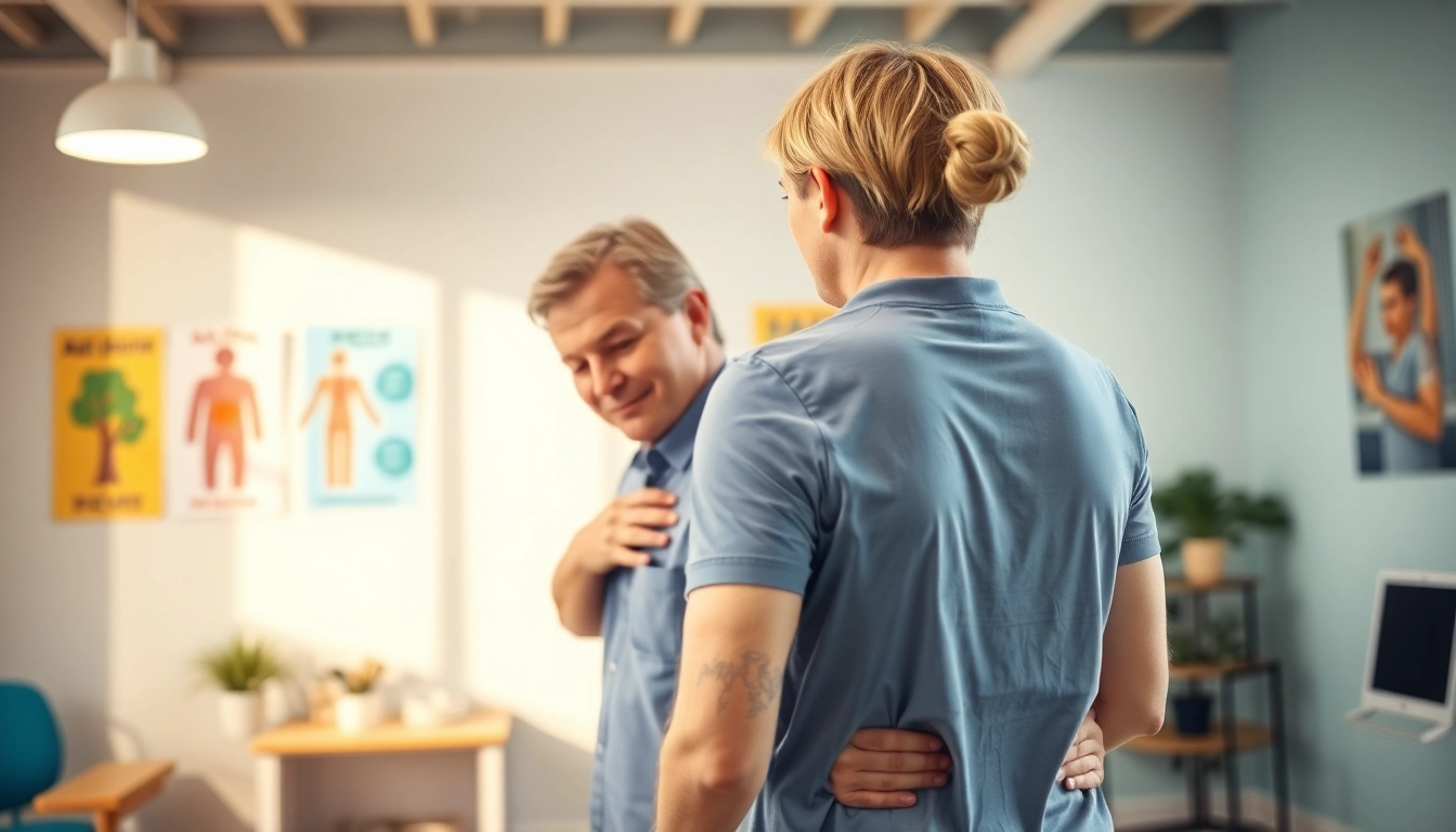 Engaging scene of back pain relief techniques being practiced in a professional clinic.
