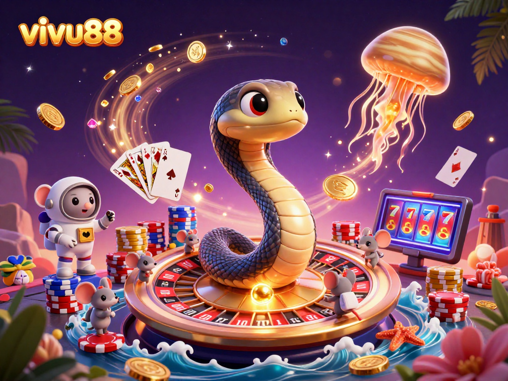 Experience thrilling play at vivu88 with a cosmic roulette scene featuring unique characters.