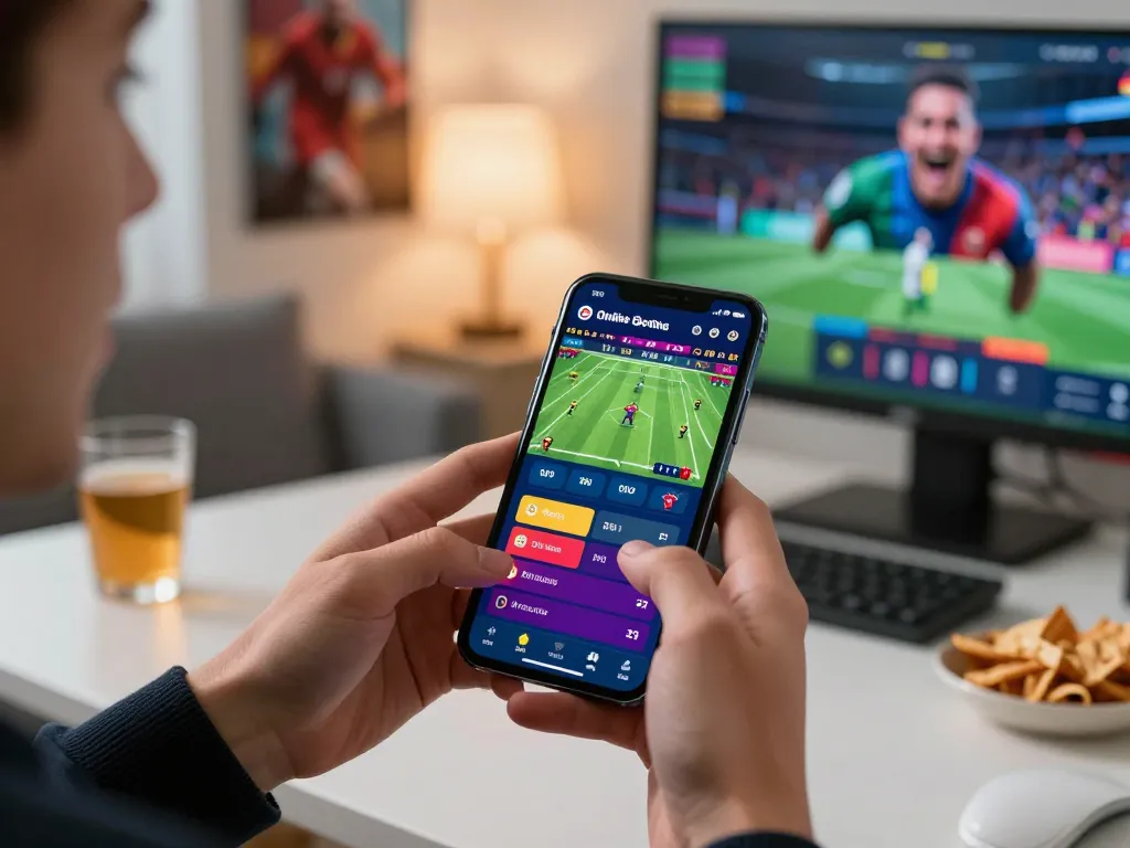Experience thrilling live betting with go99 on mobile device in a cozy home setting.