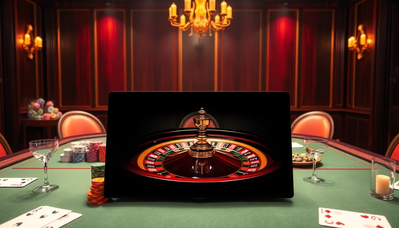 Engaging scene of TRANG CHỦ LUCK8 showcasing a luxurious casino interface with poker chips and cards.