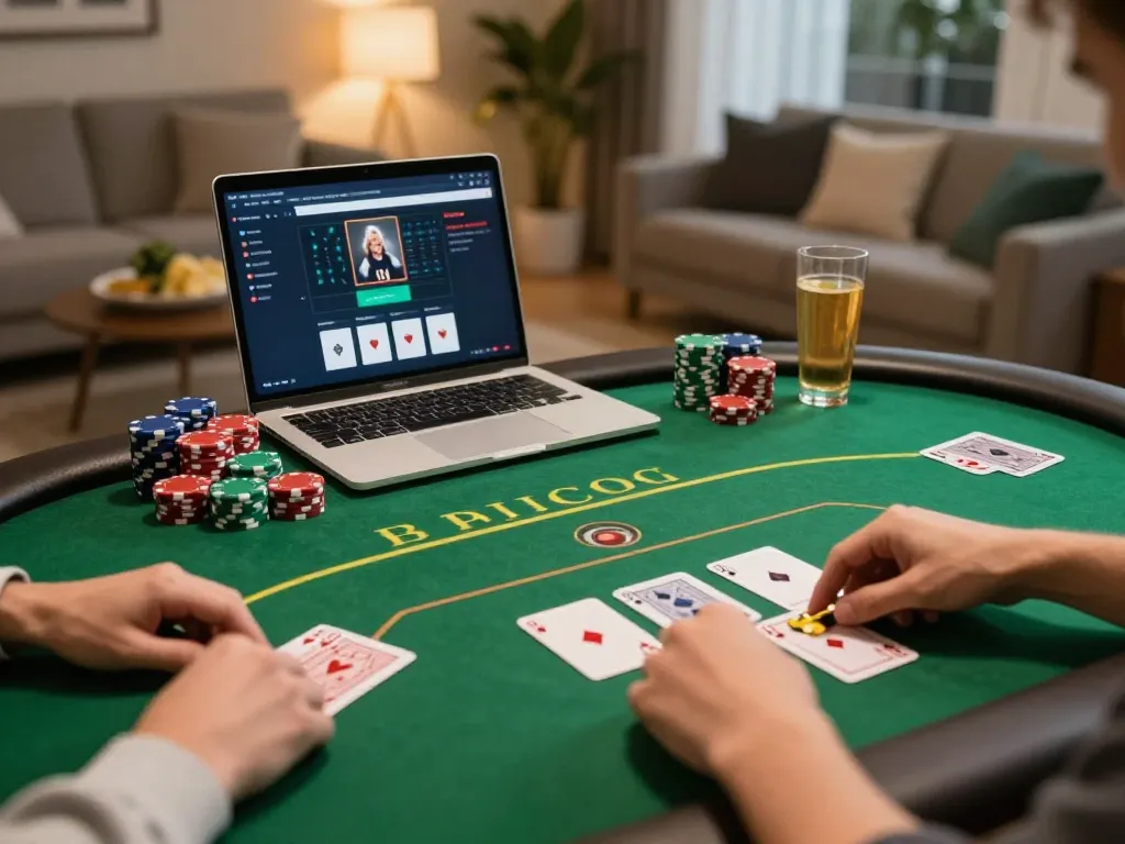 Players strategizing their next moves in intense online poker session at home, emphasizing 789 gameplay