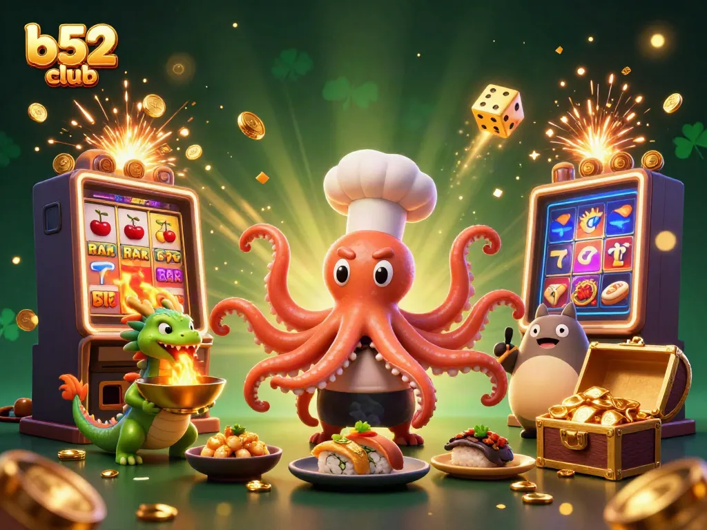 Experience the excitement at b52 club with a vibrant casino scene featuring unique animated characters.