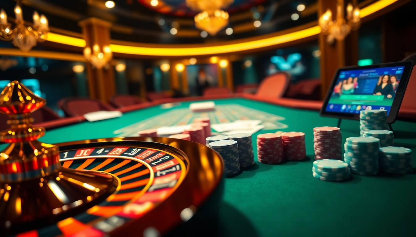 Witness thrilling poker action at https://sv388.jpn.com/ with vibrant chips and a dazzling roulette wheel.