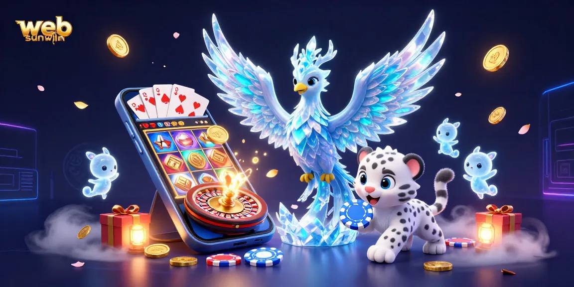 Engage with web sunwin's dynamic gaming world featuring an ice phoenix and vibrant slot elements.