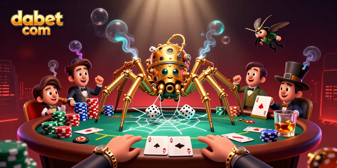 Engage with dabet com's thrilling steampunk casino scene, featuring a golden spider and poker drama
