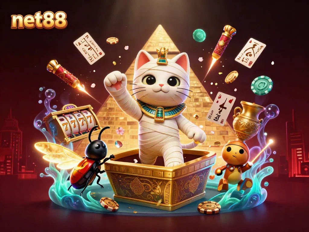 Experience thrilling wins with net88 in a vibrant 3D cartoon casino scene featuring exciting slot reels and characters.