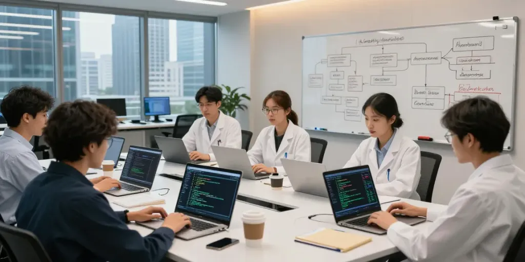 Collaboration in a modern lab showcasing Enterprise AI development and teamwork.
