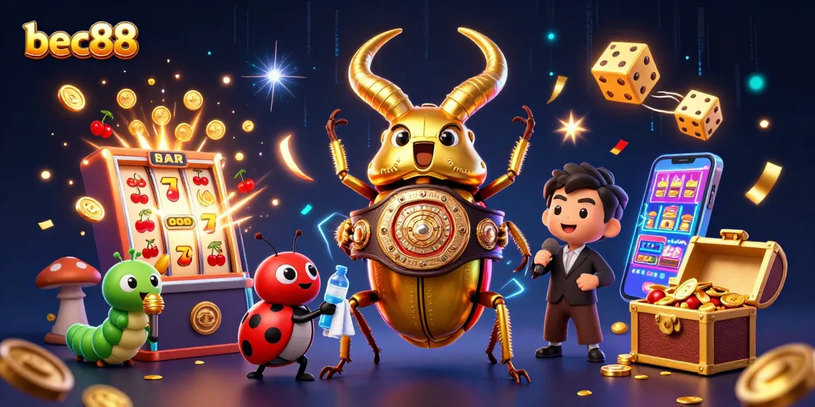 Bec88's dynamic casino scene with a boxing stag beetle and vibrant jackpot elements.