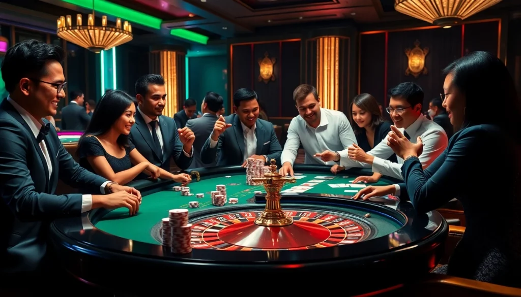 Experience the thrill of go99 vip with a luxurious casino scene featuring poker games and roulette.