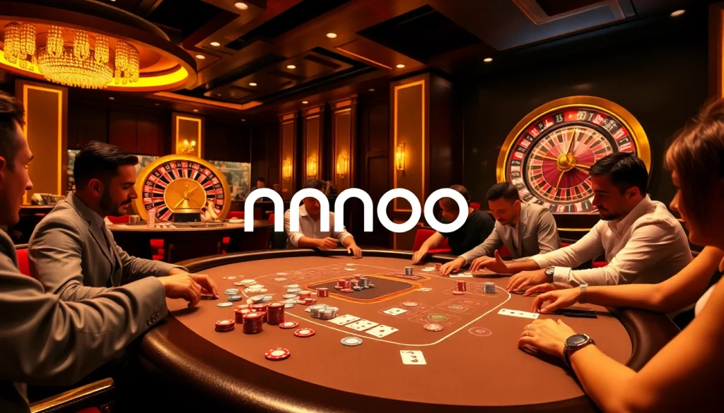 MMOO players enjoying an upscale poker game at a luxurious casino table.