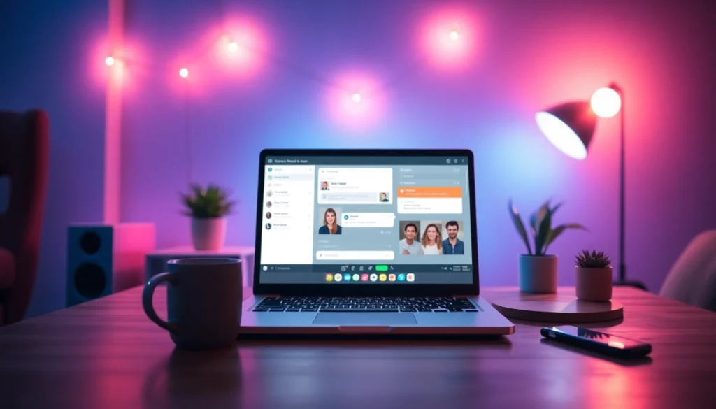 Engaging online sex chat interface with warm lighting, inviting atmosphere, and modern design.