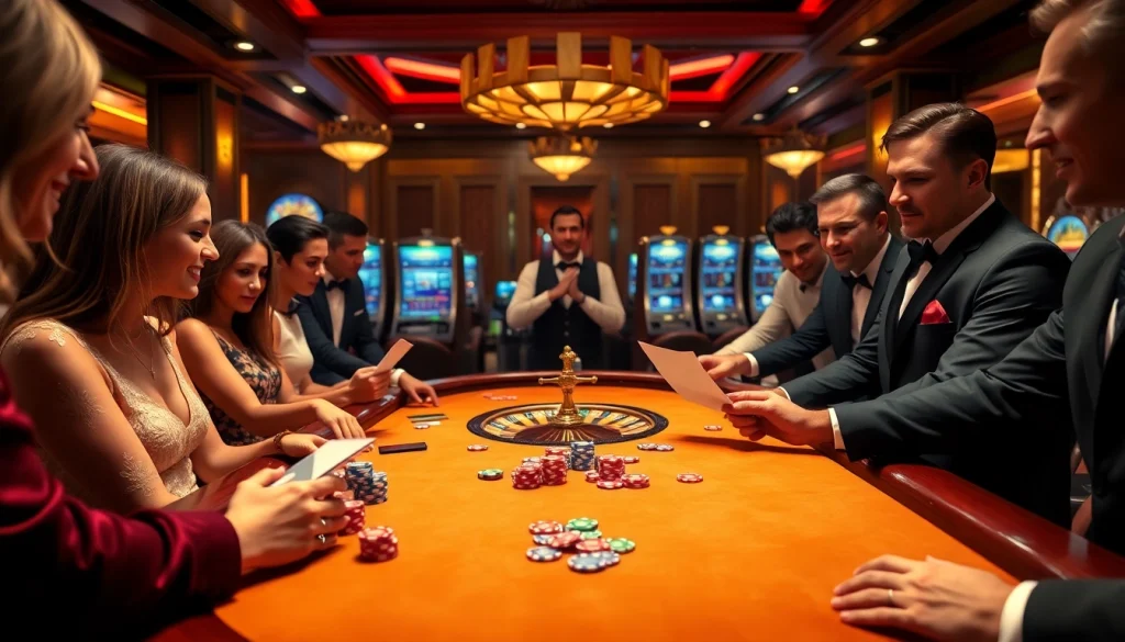 Exciting gambling scene at F168COM casino featuring poker chips and roulette wheel.