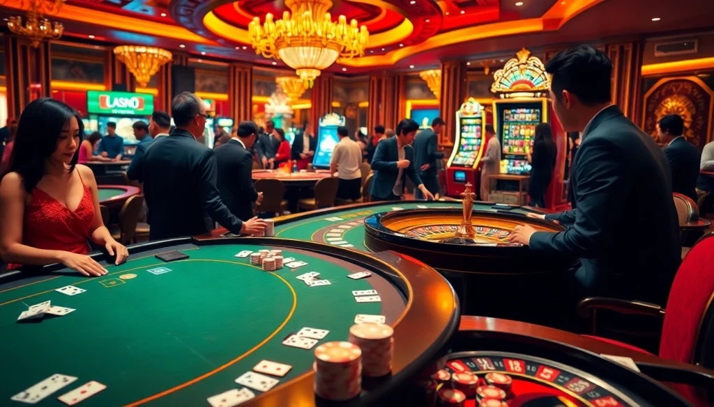 Experience the thrill of gaming at 壹發娛樂 with vibrant casino tables and flashing slot machines.
