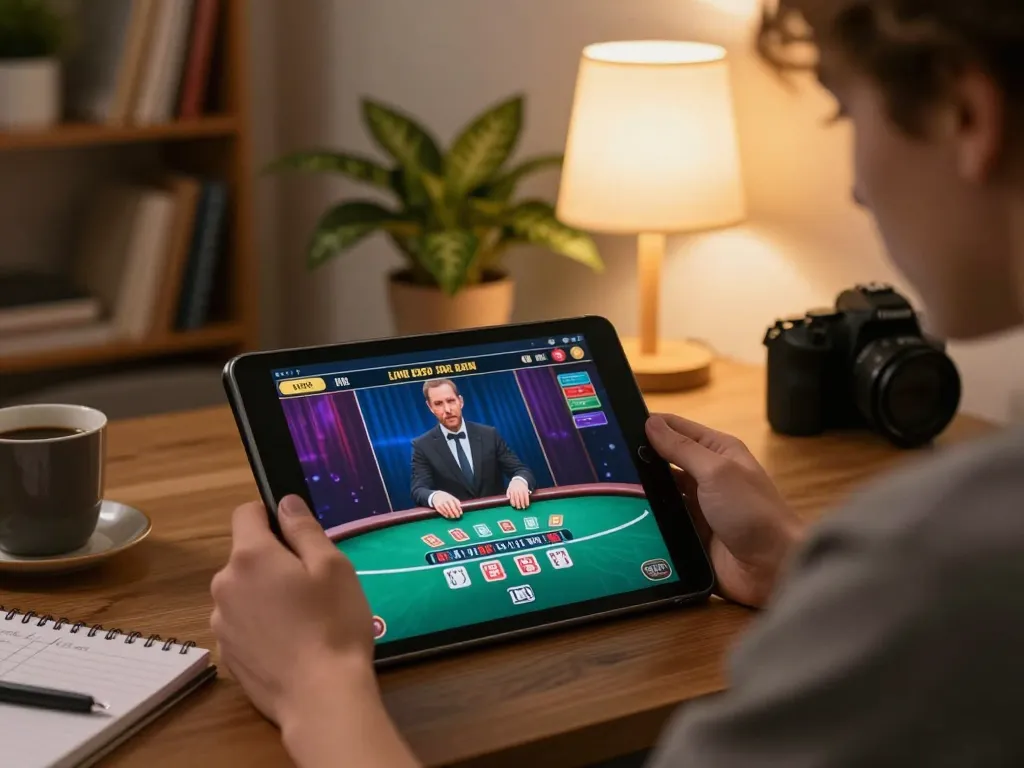 Experience LuckyWin with live dealer blackjack gameplay in a cozy home setting