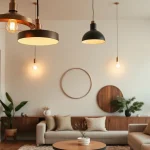 Shop ModernLighting in a chic living room with stylish pendant and wall fixtures.