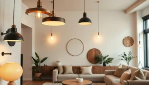 Shop ModernLighting in a chic living room with stylish pendant and wall fixtures.